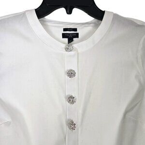 Talbots Non-Iron Dressy White Shirt Rhinestone Buttons Small Petite NWT